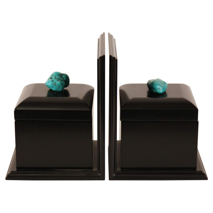 BOOKENDS, BLACK WOOD W/BOX