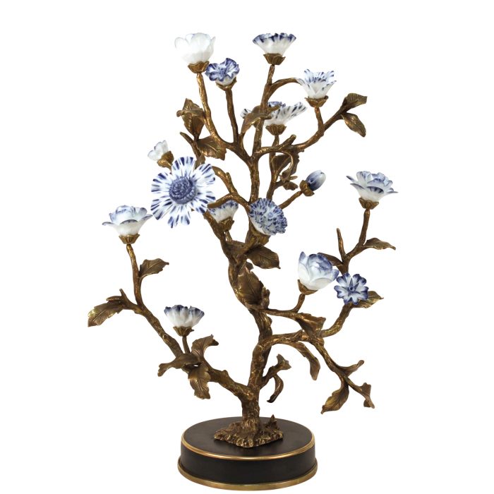 DECO TREE, BRZ + BLUE FLOWERS,