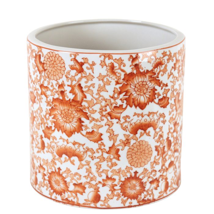 PLANTER, ROUND, CORAL RED PATTERN