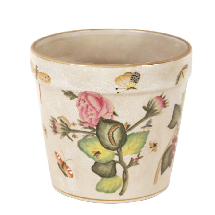 FLOWER POT, ROSE+INSECTS, ON