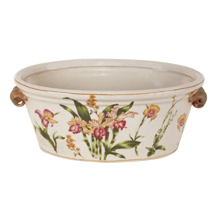 PLANTER, OVAL W/HDLS.ORCHIDS,