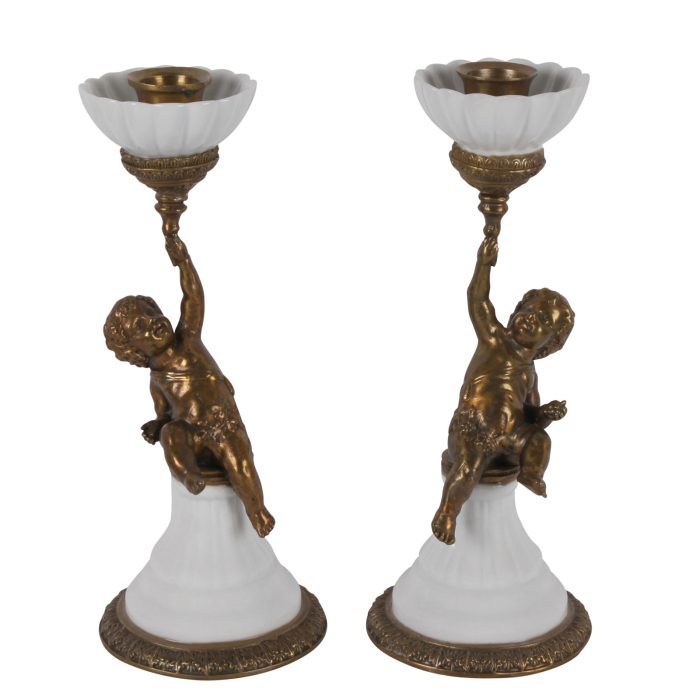 CANDLE HOLDER, ANGELS, WHITE