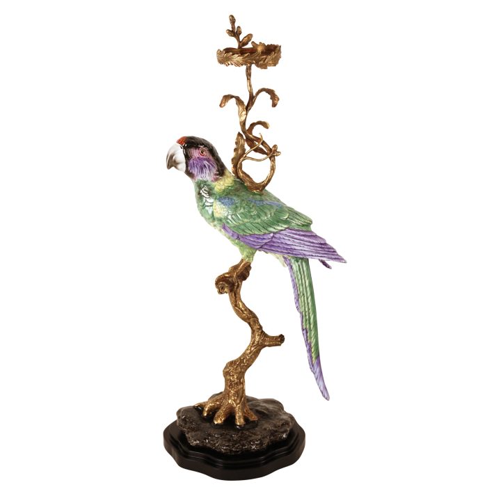 CANDLE HOLDER, GREEN PARROT, LARGE CDL