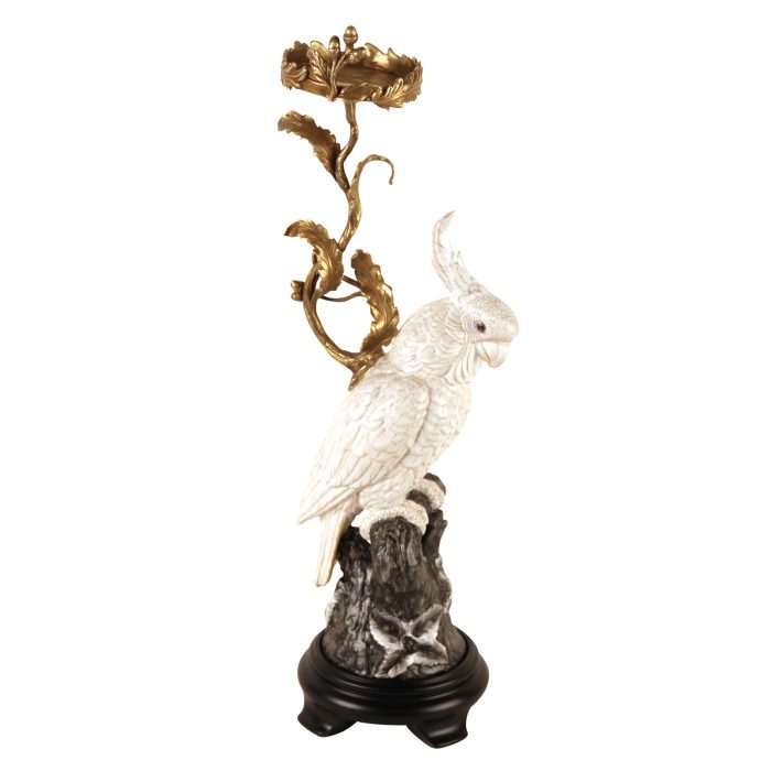 CANDLE HOLDER, COCKATOO, WHITE
