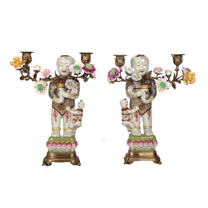 CANDLE HOLDERS, CHINESE FIGURINES