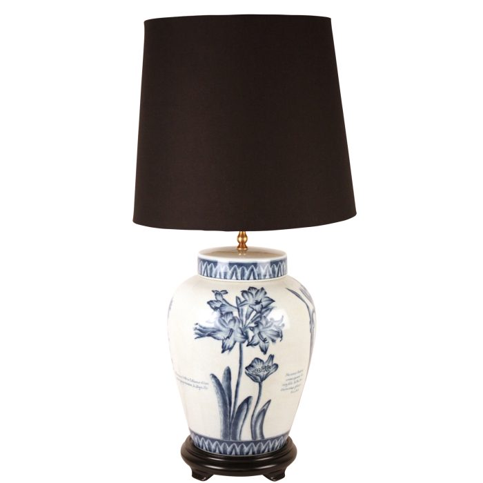 LAMP, JAR SHAPE, BLUE FLOWERS/WHITE