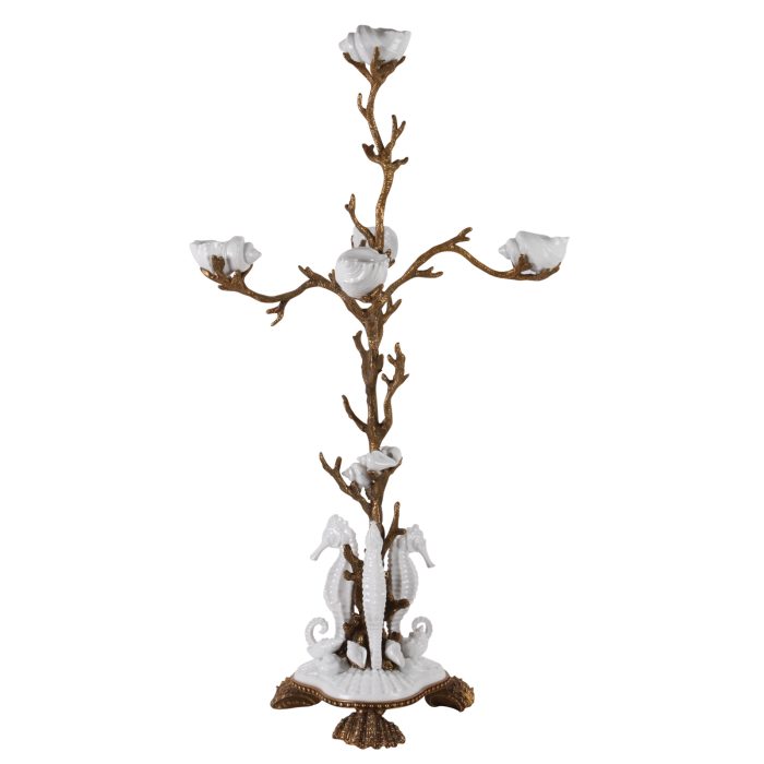 CANDLE HOLDER, WHITE W/SHELLS