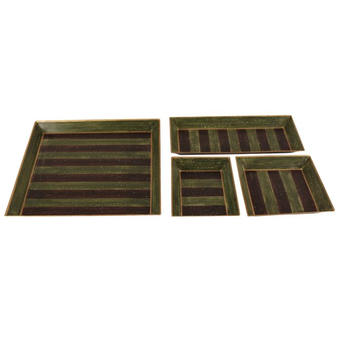 TRAYS, SET OF 4, GREEN/BROWN