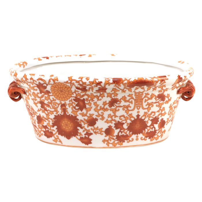 PLANTER, OVAL W/HDLS CORAL RED